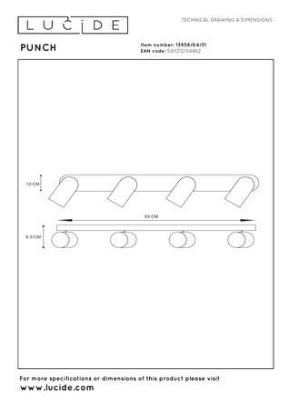Lucide lampa sufitowa Punch 4xGU10 biała 13958/04/31