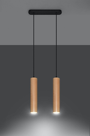 Sollux lampa wisząca Lino 2 2xGU10 czarno/drewniana SL.0637