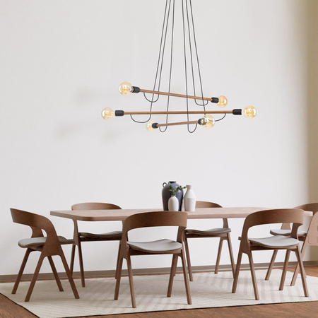 TK Lighting lampa wisząca Helix 6xE27 czarno/drewniana 4950