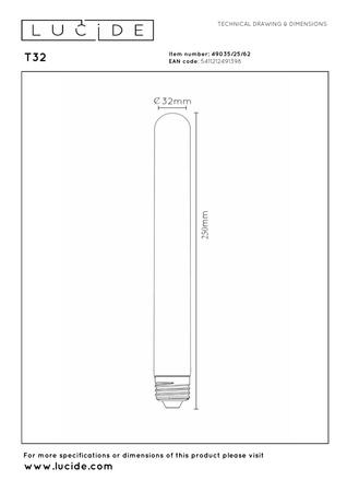 Lucide żarówka LED T30 E27 5W 260LM 2200K 25 cm ściemnialna bursztynowa 49035/25/62