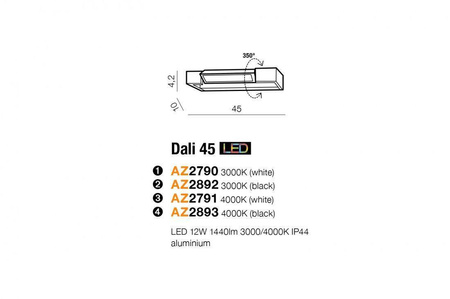 Azzardo kinkiet łazienkowy LED Dali 45 12W 1440lm 3000K czarny IP44 AZ2892