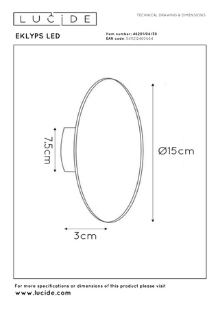 Lucide kinkiet Eklyps LED Ø 15cm 6W 360LM 3000K czarny 46201/06/30