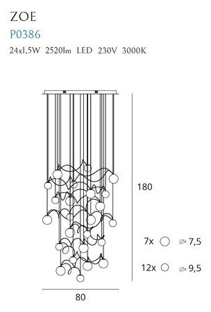 Maxlight lampa wisząca LED Zoe 24x(1,5W 105lm 3000K) 36W 2520lm chrom Ø80cm P0386