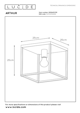 Lucide lampa sufitowa Arthur E27 40W czarna 08124/01/30