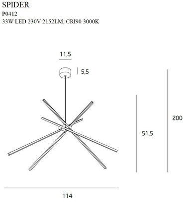 Maxlight lampa wisząca LED Spider 33W 2152lm 3000K Ø100cm czarna P0412