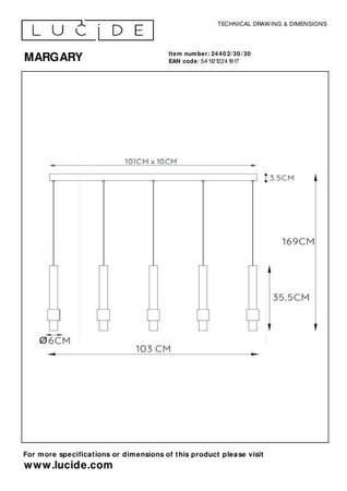 Lucide lampa wisząca LED Margary 5x(4,2W 460lm 2700K) 21W 2300lm czarna 24402/30/30