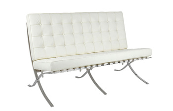 King Home Sofa dwuosobowa BARCELON PRESTIGE PLUS  biała - włoska skóra naturalna, stal T03-2.WHITE.PP