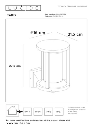 Lucide kinkiet zewnętrzny Cadix E27/60W czarny 15803/01/30
