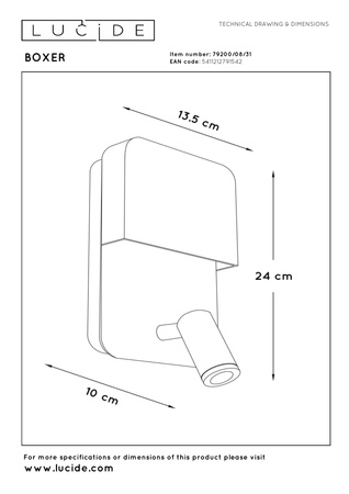 Lucide kinkiet Boxer LED 5W+3W możliwość ładowania telefonu przez USB biały 79200/08/31
