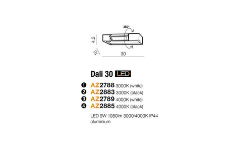 Azzardo kinkiet łazienkowy LED Dali 30 9W 1080lm 4000K czarny IP44 AZ2885