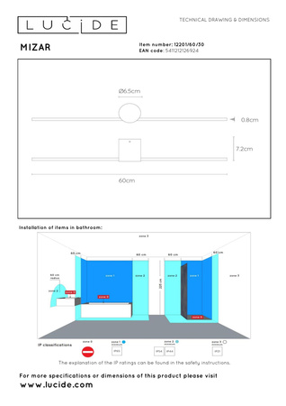 Lucide kinkiet Mizar 60 cm LED 6W IP44 czarny 12201/60/30