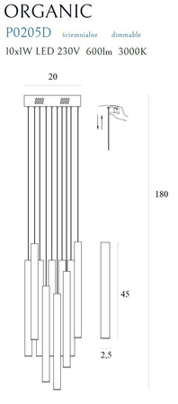 Maxlight lampa wisząca LED Organic I 10x(1W 60lm 3000K) 10W 600lm ściemnialna miedziana Ø20cm P0205D