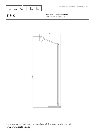 Lucide lampa podłogowa Tipik LED ściemnialna 1x3W 2700K zasilanie akumulatorowe 3 stopnie ściemniania czarna 36722/03/30