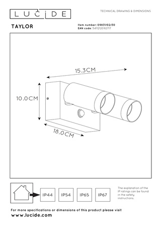 Lucide kinkiet Taylor 2xGU10/50W IP44 czarny 09831/02/30