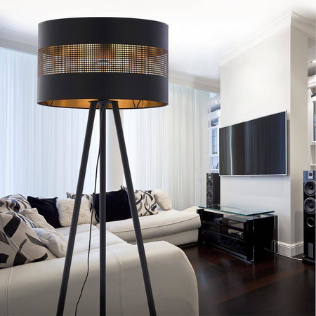 TK Lighting lampa podłogowa Tago Black E27 czarno/złota 145cm 5053