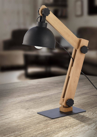 TK Lighting lampka biurkowa Oslo E27 czarno/drewniana 5021