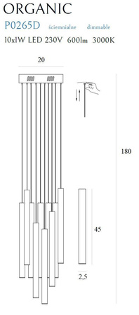 Maxlight lampa wisząca LED Organic I 10x(1W 60lm 3000K) 10W 600lm ściemnialna złota Ø20cm P0265D