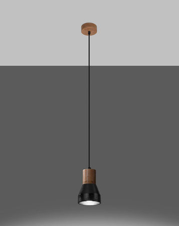 Sollux lampa wisząca Qubic E27 czarno/drewniana SL.0963