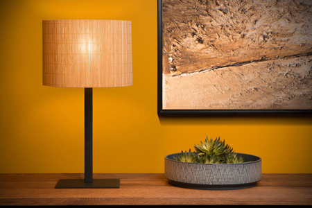 Lucide lampa stołowa Magius E27/40W H52 czarno/drewniana 03529/81/30