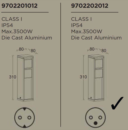 Lutec słupek zewnętrzny zasilający Mains IP54 2xgniazdo z uziemieniem 9702202012