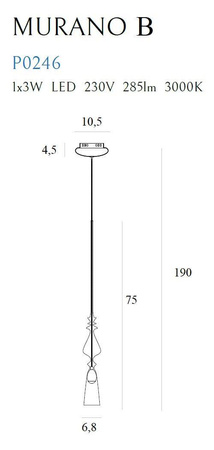 Maxlight lampa wisząca LED Murano B 3W 285lm 3000K chrom P0246