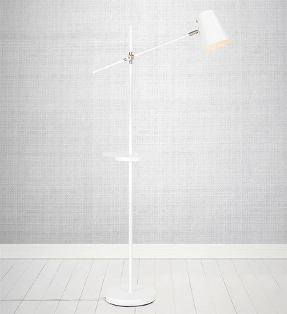 Markslojd lampa podłogowa z półką i USB Linear E14 biała 144cm 107308