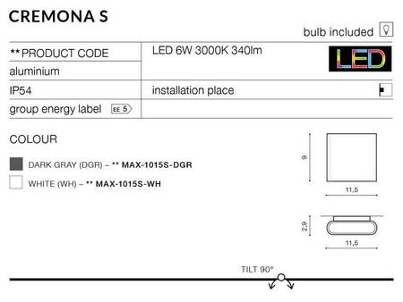 Azzardo kinkiet zewnętrzny LED Cremona S 2x(3W 170lm 3000K) 6W 340lm czarny IP54 AZ4339