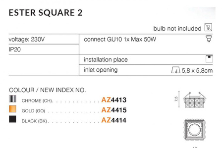 Azzardo plafon Ester S 2 GU10 czarno/kryształowa AZ4414