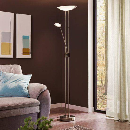 Eglo lampa podłogowa LED Baya 1 (20W 1950lm + 2,5W 240lm + 2,5W 250lm) 2440lm 3000K nikiel 180cm 93874