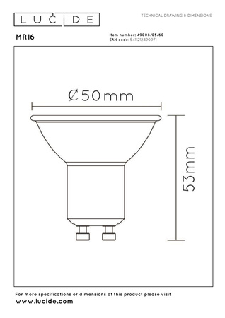 Lucide żarówka LED GU10/5W 350LM 2700K transparentna 49008/05/60