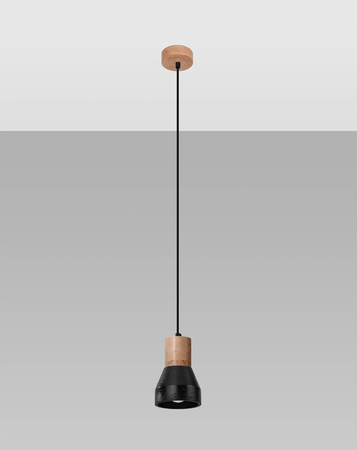 Sollux lampa wisząca Qubic E27 czarno/drewniana SL.0963