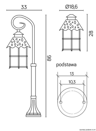 Su-ma lampa stojąca zewnętrzna Toledo E27 czarna/patyna 86cm IP23 K 5002/3/R