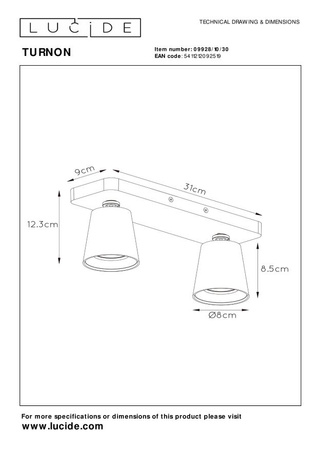 Lucide lampa sufitowa Turnon 2xGU10/5W czarno/złota 09928/10/30