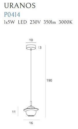 Maxlight lampa wisząca LED Uranos 5W 350lm 3000K Ø16cm czarno/złota P0414