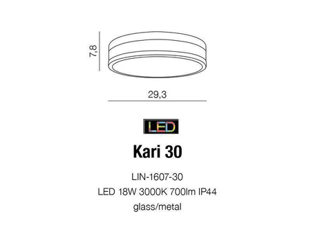 Azzardo plafon łazienkowy LED Kari 30 18W 700lm 3000K biały/chrom IP44 AZ2066