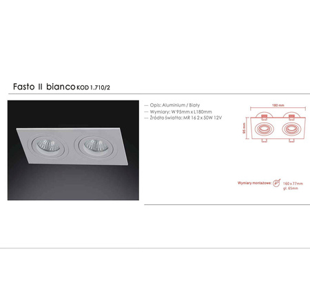 Orlicki Design oprawa sufitowa Fasto II Bianco 2xGU10 biała wpuszczana OR83453