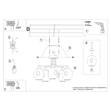 Sollux plafon Fillan 5xE27 czarny SL.1145