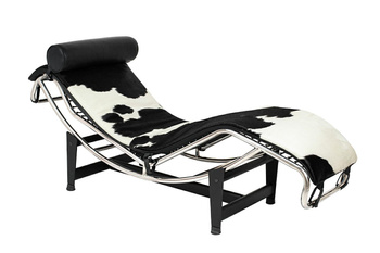 King Home Leżanka DIVANO PONY czarno biała - skóra naturalna, chrom KH1501100166