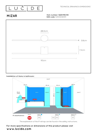 Lucide kinkiet Mizar 90 cm LED 6W IP44 czarny 12201/90/30