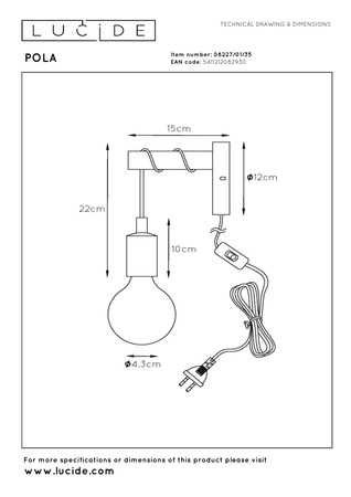 Lucide kinkiet Paulien 1xE27 60W niebieski 08227/01/35