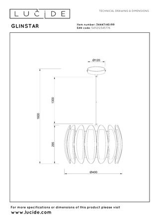 Lucide lampa wisząca Glinstar Ø 40 cm 1xE27 40W wielokolorowa 34447/40/99