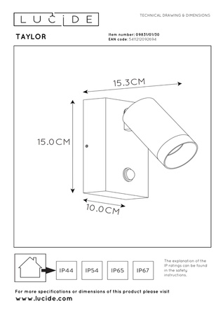 Lucide kinkiet Taylor 1xGU10/50W IP44 czarny 09831/01/30