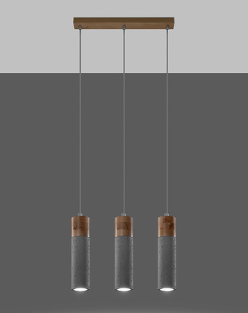 Sollux lampa wisząca Zane 3 3xGU10 szaro/drewniana SL.0967