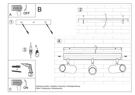 Sollux plafon (reflektorki) Direzione 3 GU10 czarny SL.0501