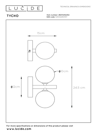 Lucide kinkiet Tycho 2xG9 28W satynowy mosiądz 45274/02/02