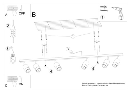Sollux plafon (reflektorki) Nero 6 6xGU10 czarno/złoty SL.1073