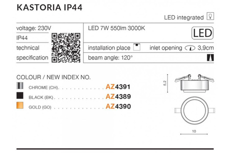 Azzardo plafon łazienkowy LED Kastoria 7W bd 3000K chrom IP44 AZ4391