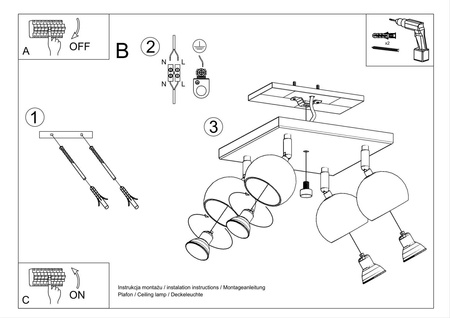 Sollux plafon (reflektorki) Oculare 4 4xGU10 czarny SL.0446