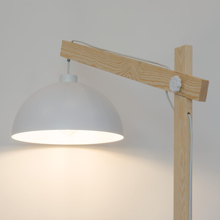 TK Lighting lampa podłogowa Oslo E27 biało/drewniana 180cm 5592