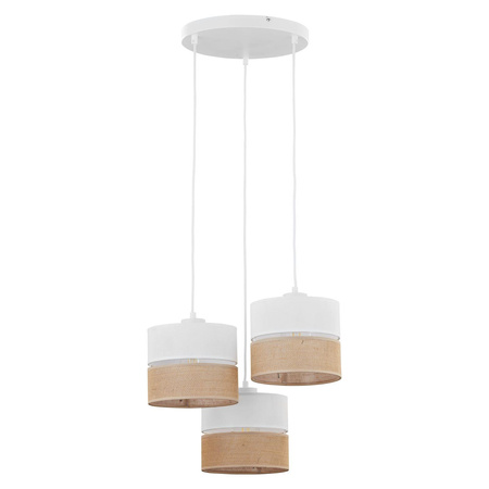 TK Lighting lampa wisząca Linobianco 3xE27 biało/naturalna 6575